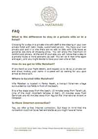 Villa Matahari FAQ